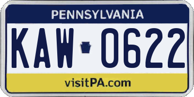 PA license plate KAW0622