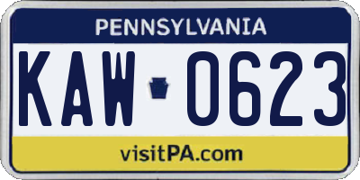 PA license plate KAW0623
