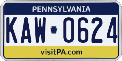 PA license plate KAW0624