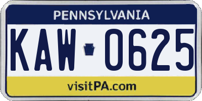 PA license plate KAW0625