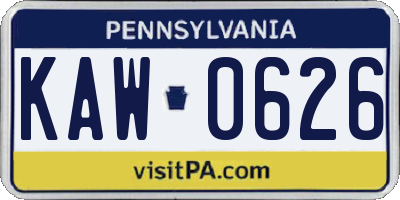 PA license plate KAW0626