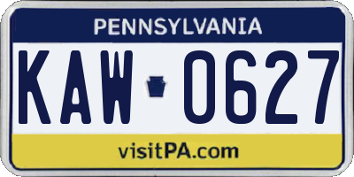 PA license plate KAW0627