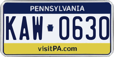 PA license plate KAW0630