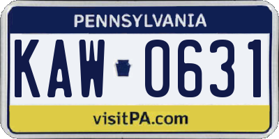 PA license plate KAW0631