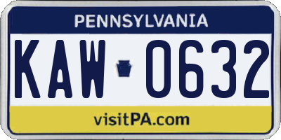 PA license plate KAW0632