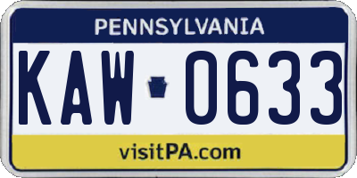 PA license plate KAW0633
