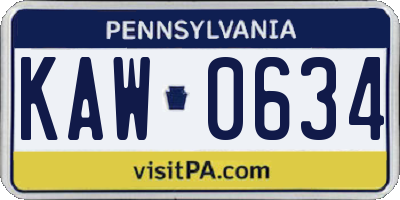 PA license plate KAW0634