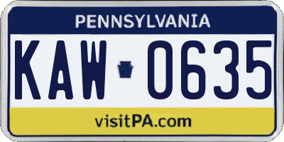 PA license plate KAW0635