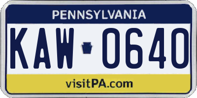 PA license plate KAW0640