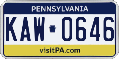 PA license plate KAW0646