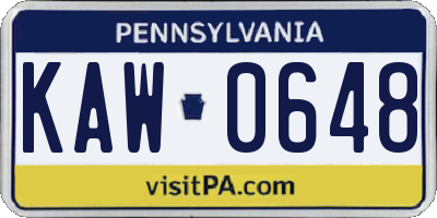PA license plate KAW0648