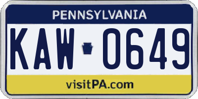 PA license plate KAW0649