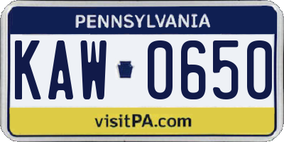 PA license plate KAW0650