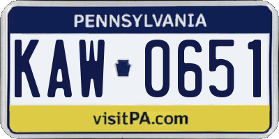 PA license plate KAW0651