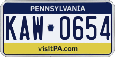 PA license plate KAW0654