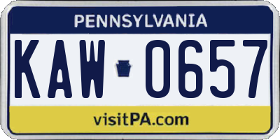PA license plate KAW0657