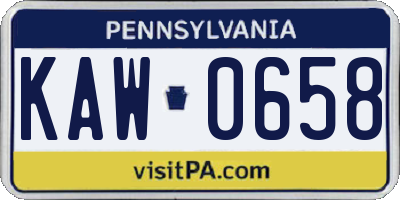 PA license plate KAW0658