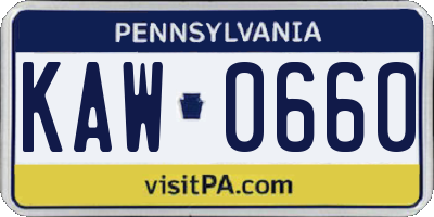 PA license plate KAW0660