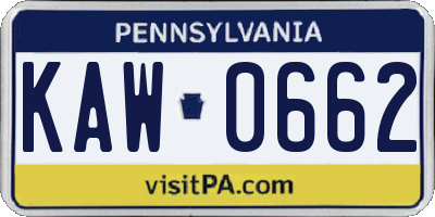 PA license plate KAW0662