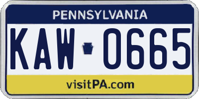 PA license plate KAW0665