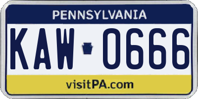 PA license plate KAW0666