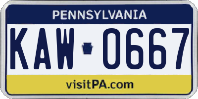 PA license plate KAW0667