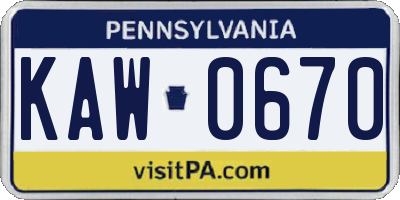 PA license plate KAW0670