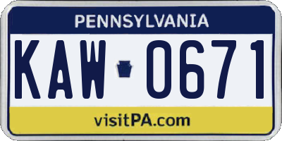 PA license plate KAW0671
