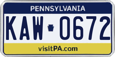 PA license plate KAW0672