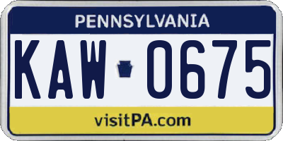 PA license plate KAW0675