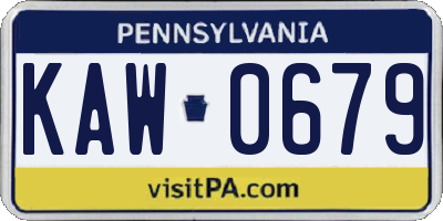 PA license plate KAW0679