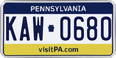 PA license plate KAW0680