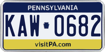 PA license plate KAW0682