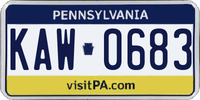 PA license plate KAW0683