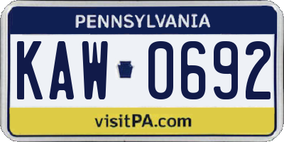 PA license plate KAW0692