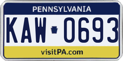 PA license plate KAW0693