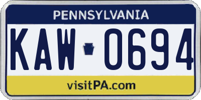 PA license plate KAW0694
