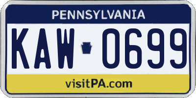 PA license plate KAW0699