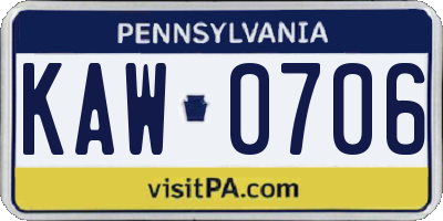 PA license plate KAW0706