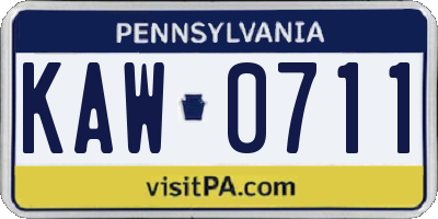 PA license plate KAW0711