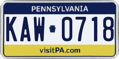 PA license plate KAW0718