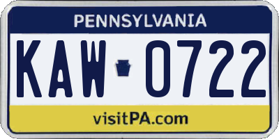 PA license plate KAW0722