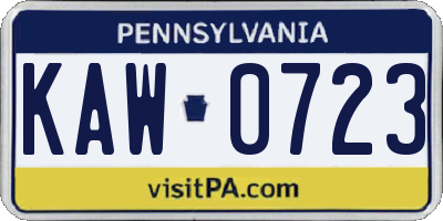 PA license plate KAW0723