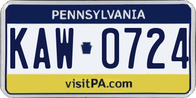 PA license plate KAW0724