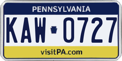 PA license plate KAW0727