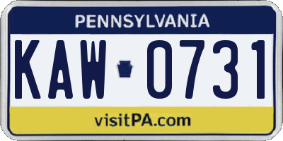 PA license plate KAW0731