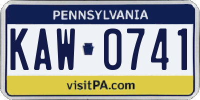 PA license plate KAW0741
