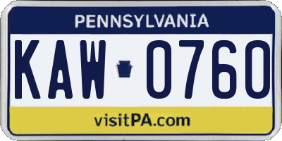 PA license plate KAW0760