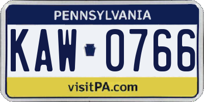 PA license plate KAW0766