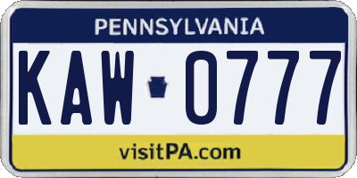 PA license plate KAW0777
